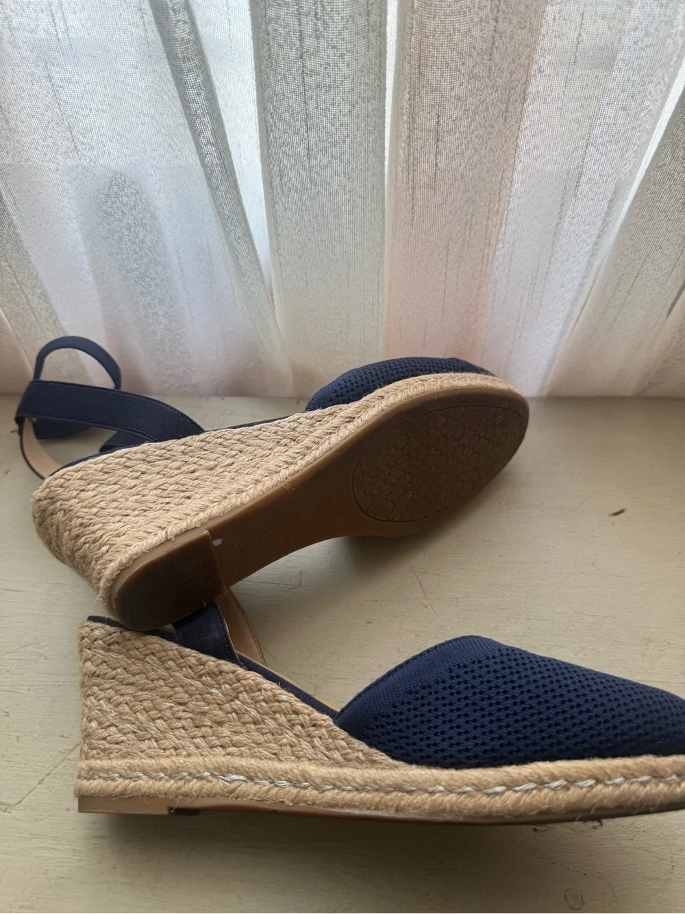 Kelly & Katie Navy Knit Ankle-Strap Wedge Espadrilles